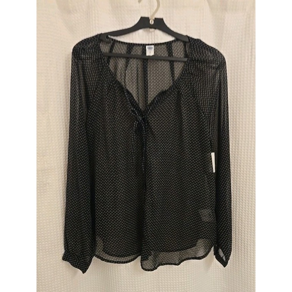 Old Navy Black White Polka Dot Button Round Neck Long Sleeve Blouse XL